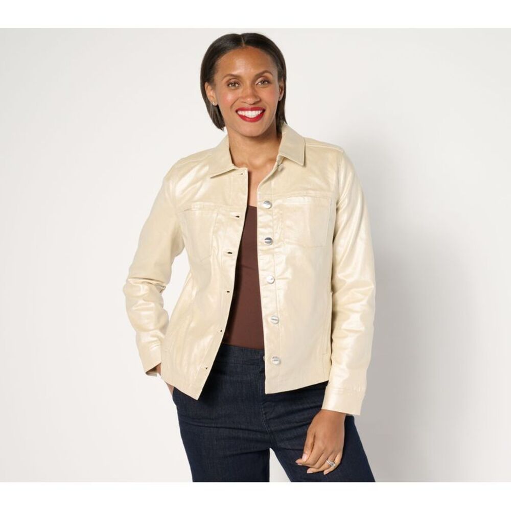 Denim & Co. Women's Jacket Sz XL Signature Coated w Pockets Multi-colored